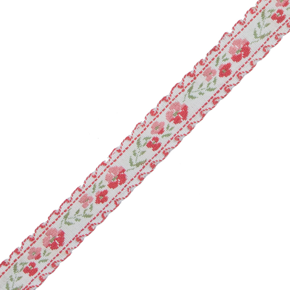 Pink Floral German Jacquard Ribbon - 0.5 - Detail Pink Floral German Jacquard Ribbon - 0.5 - Detail