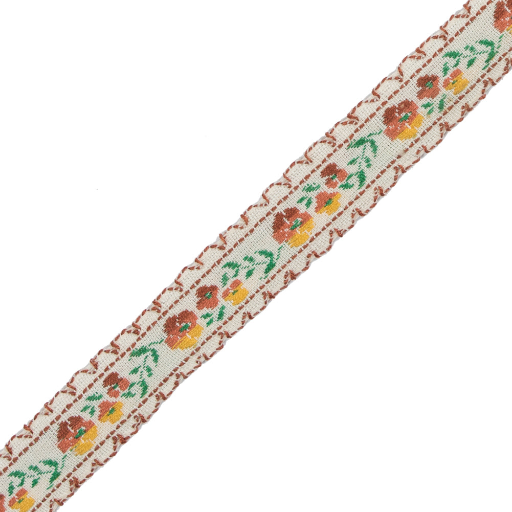Brown Floral German Jacquard Ribbon - 0.5" Detail Brown Floral German Jacquard Ribbon - 0.5" Detail