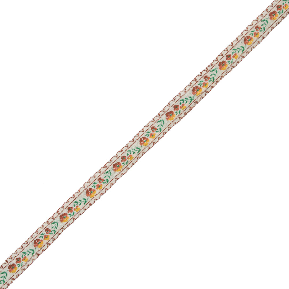 Brown Floral German Jacquard Ribbon - 0.5" Brown Floral German Jacquard Ribbon - 0.5"