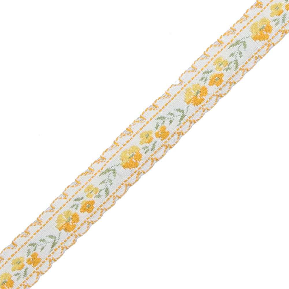 Yellow Floral German Jacquard Ribbon - 0.5" Detail Yellow Floral German Jacquard Ribbon - 0.5" Detail