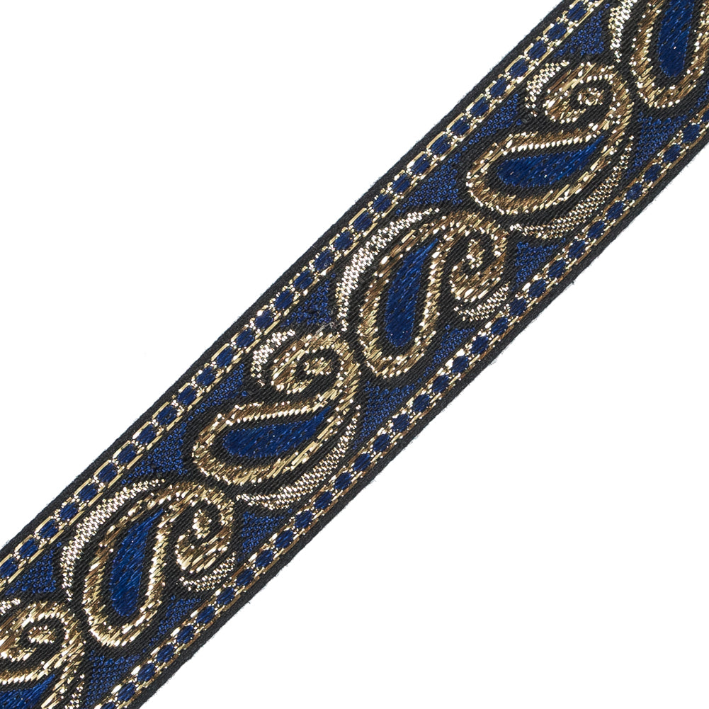 Blue and Metallic Gold Paisley Jacquard Ribbon - 1" Detail Blue and Metallic Gold Paisley Jacquard Ribbon - 1" Detail