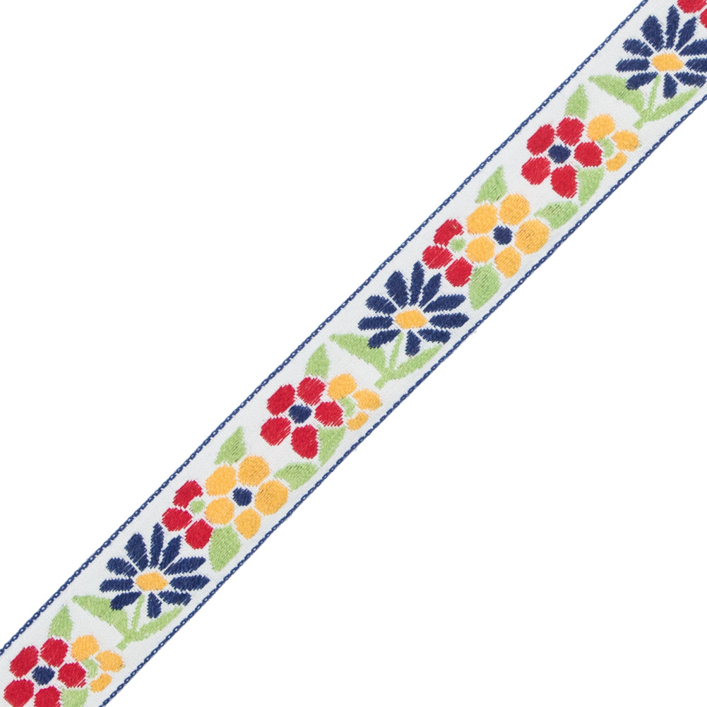 German Primary Color Floral Jacquard Ribbon - 0.75" Detail German Primary Color Floral Jacquard Ribbon - 0.75" Detail