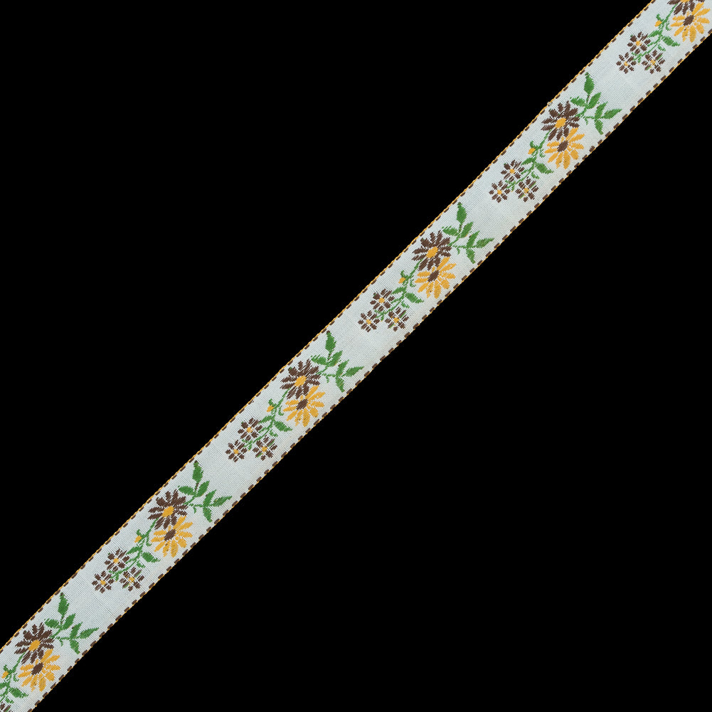 Yellow and Brown Floral German Jacquard Ribbon - 0.875 Yellow and Brown Floral German Jacquard Ribbon - 0.875