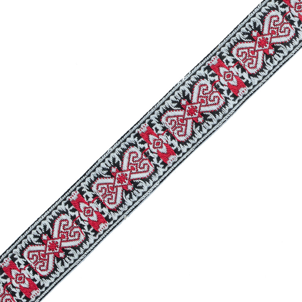 Red and White Geometric German Jacquard Ribbon - 1" Red and White Geometric German Jacquard Ribbon - 1"