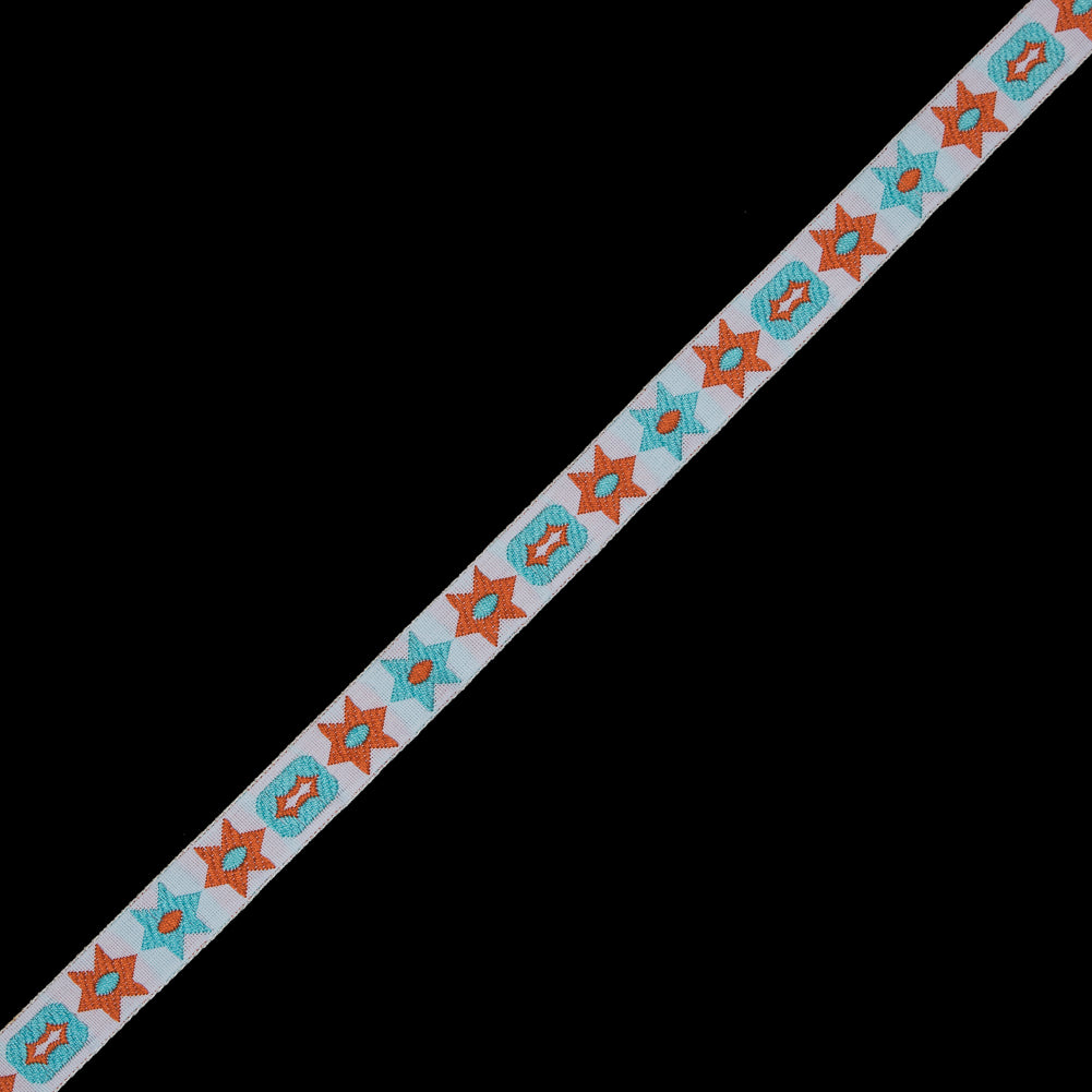 Orange and Blue Geometric Jacquard Ribbon - 0.5 Orange and Blue Geometric Jacquard Ribbon - 0.5