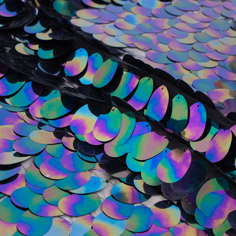 Mesh with Large Paillette Sequins - Multicolor Oilslick - Gilles Collection Detail Mesh with Large Paillette Sequins - Multicolor Oilslick - Gilles Collection Detail