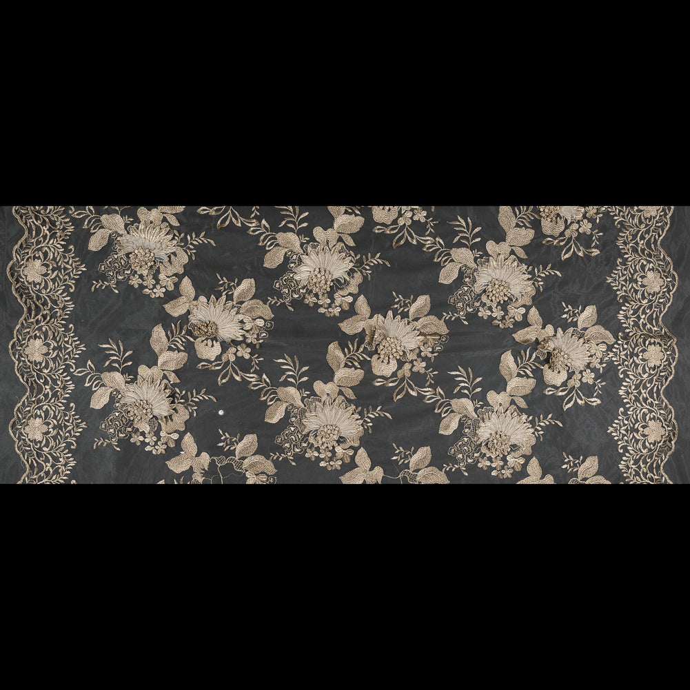 Metallic Gold 3D Floral Embroidered Mesh - Folded Metallic Gold 3D Floral Embroidered Mesh - Folded