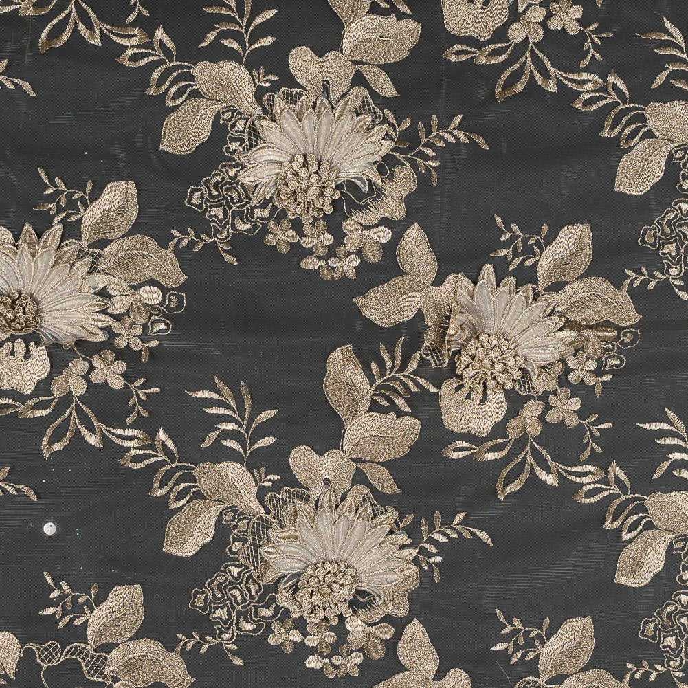 Metallic Gold 3D Floral Embroidered Mesh Metallic Gold 3D Floral Embroidered Mesh