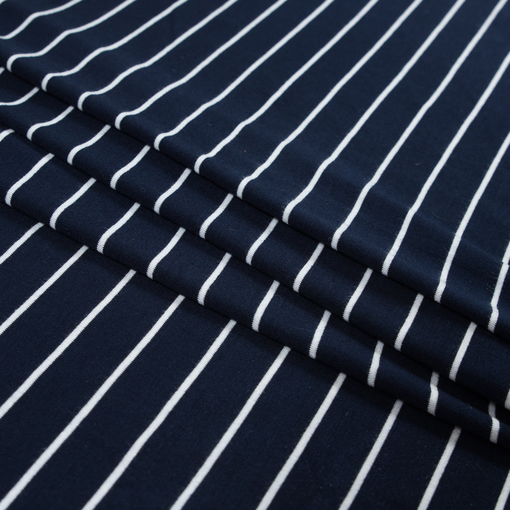 Navy and White Pencil Striped Rayon Jersey - Folded Navy and White Pencil Striped Rayon Jersey - Folded