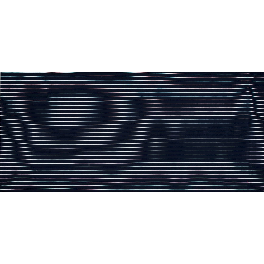 Navy and White Pencil Striped Rayon Jersey - Full Navy and White Pencil Striped Rayon Jersey - Full