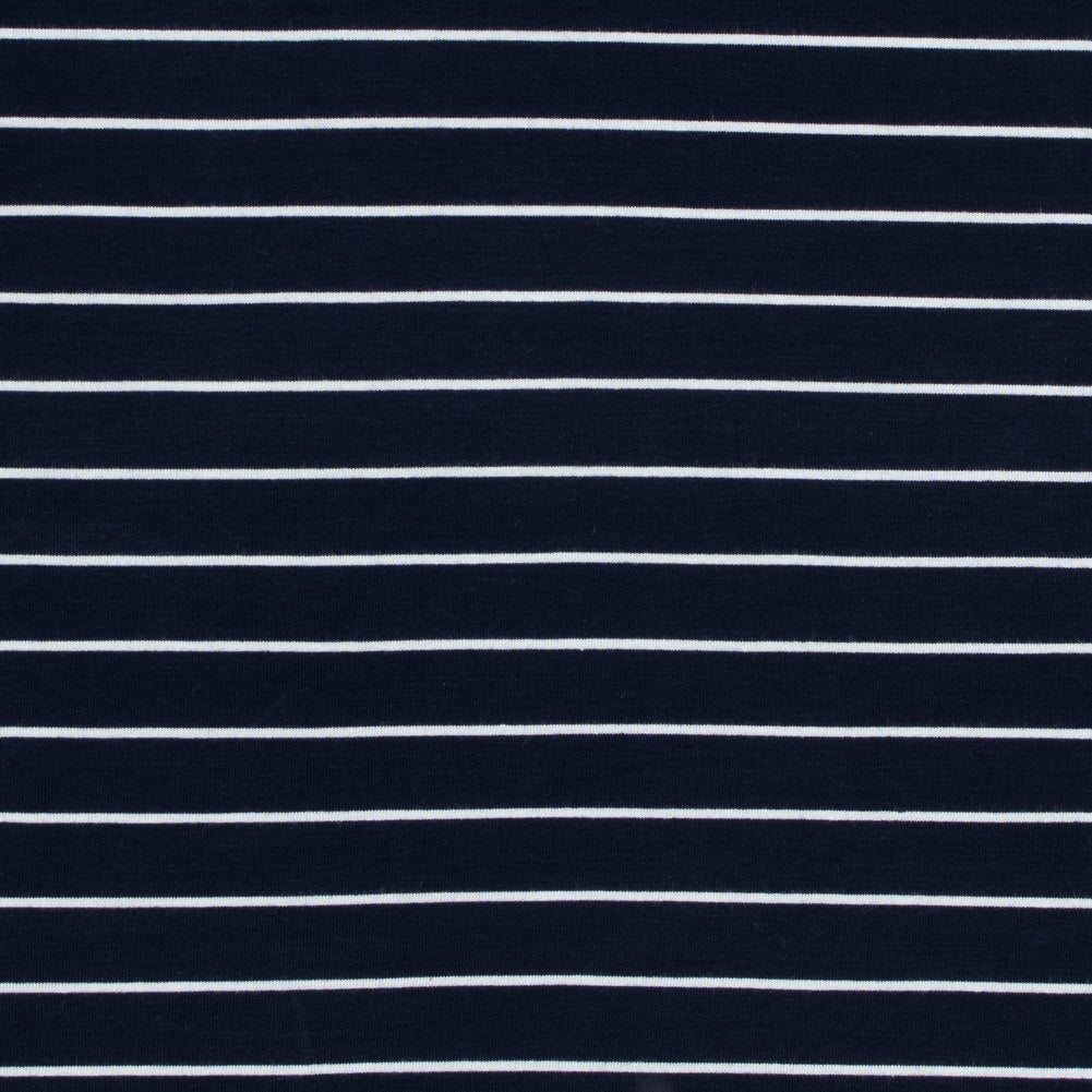 Navy and White Pencil Striped Rayon Jersey Navy and White Pencil Striped Rayon Jersey