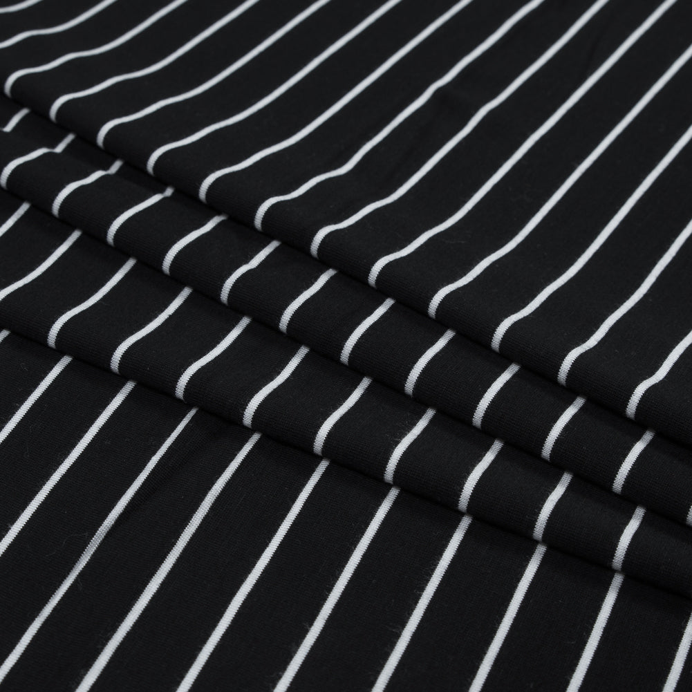 Black and White Pencil Striped Rayon Jersey - Folded Black and White Pencil Striped Rayon Jersey - Folded
