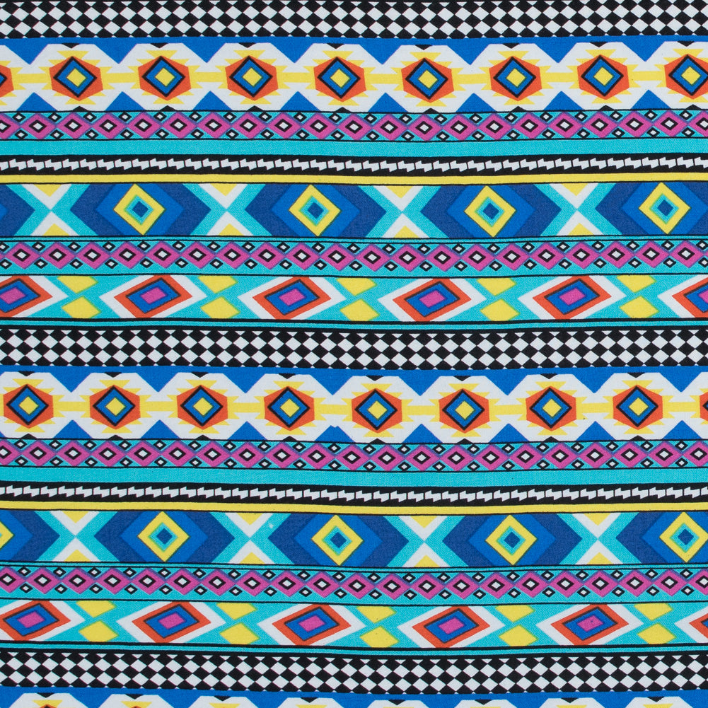 Deep Ultramarine and Yellow Geometric Stripes Printed Rayon Challis Deep Ultramarine and Yellow Geometric Stripes Printed Rayon Challis
