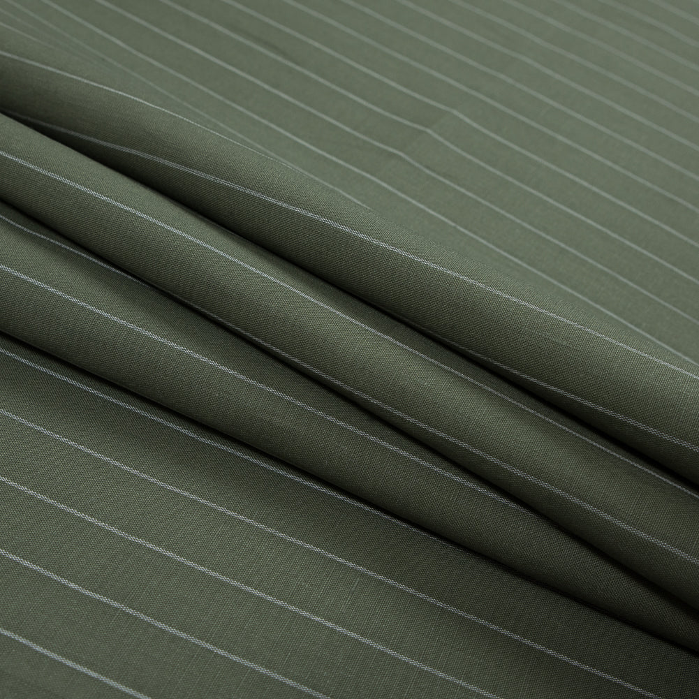 Deep Lichen Green and White Pencil Striped Linen Woven Folded Deep Lichen Green and White Pencil Striped Linen Woven Folded