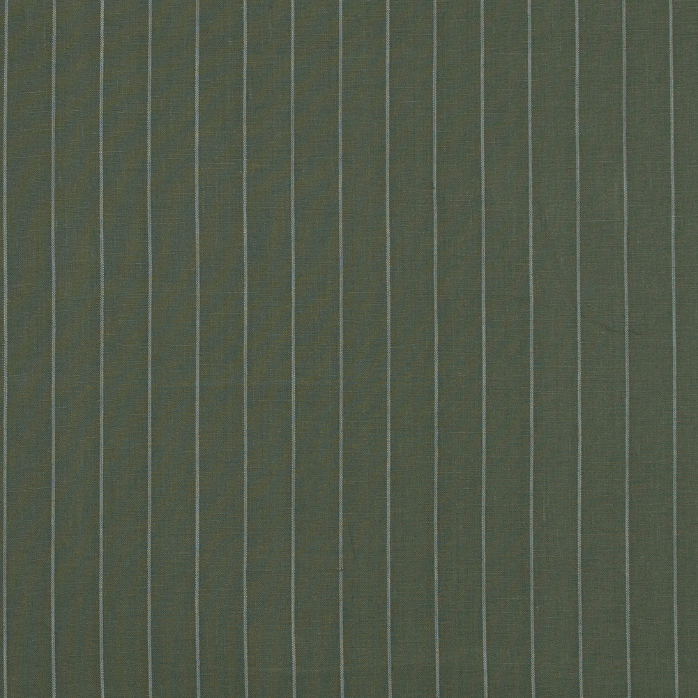 Deep Lichen Green and White Pencil Striped Linen Woven Deep Lichen Green and White Pencil Striped Linen Woven