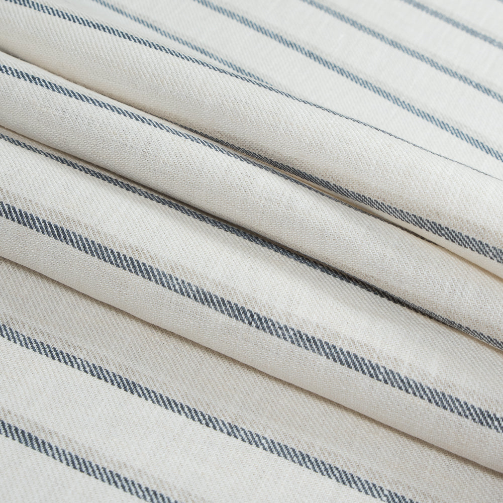 Birch and Steel Blue Shadow Striped Linen Twill Detail Birch and Steel Blue Shadow Striped Linen Twill Detail