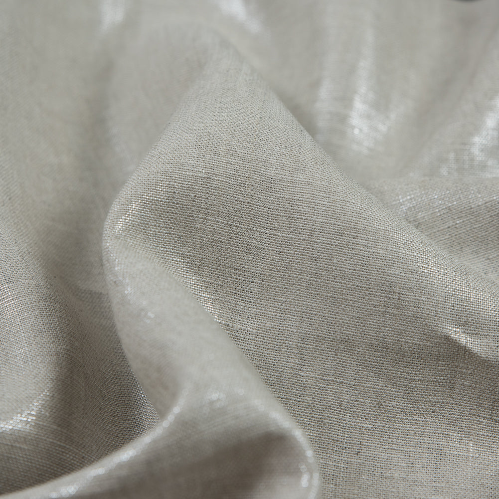 Lightweight Linen Woven with Metallic Silver Foil - Oatmeal - Simone Collection Full Lightweight Linen Woven with Metallic Silver Foil - Oatmeal - Simone Collection Full