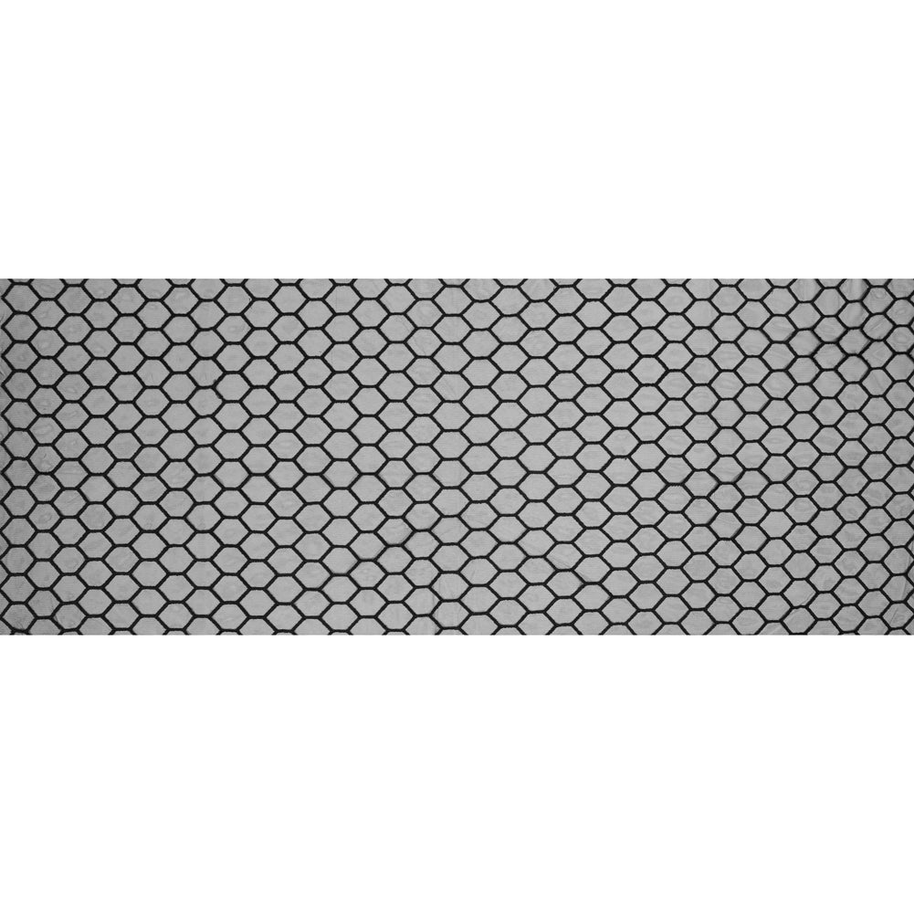 Black Honeycomb Embroidered Soft Tulle - Folded Black Honeycomb Embroidered Soft Tulle - Folded