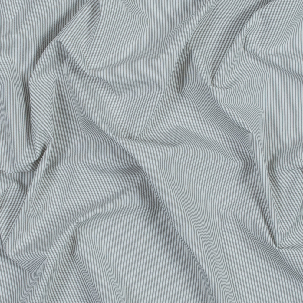Theory Light Slate and White Striped Polyester Shirting Theory Light Slate and White Striped Polyester Shirting