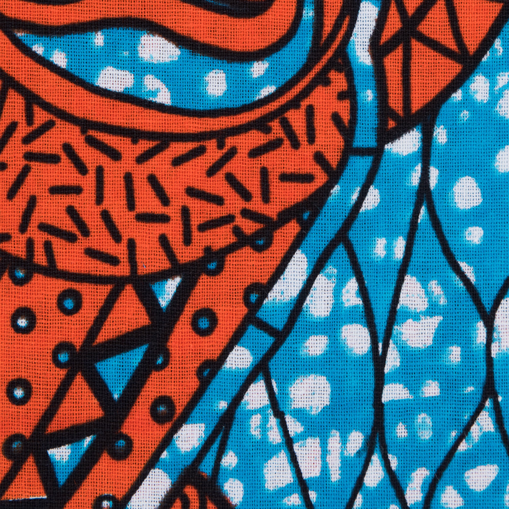Hawaiian Blue and Mandarin Soda Can Waxed Cotton African Print Full Hawaiian Blue and Mandarin Soda Can Waxed Cotton African Print Full