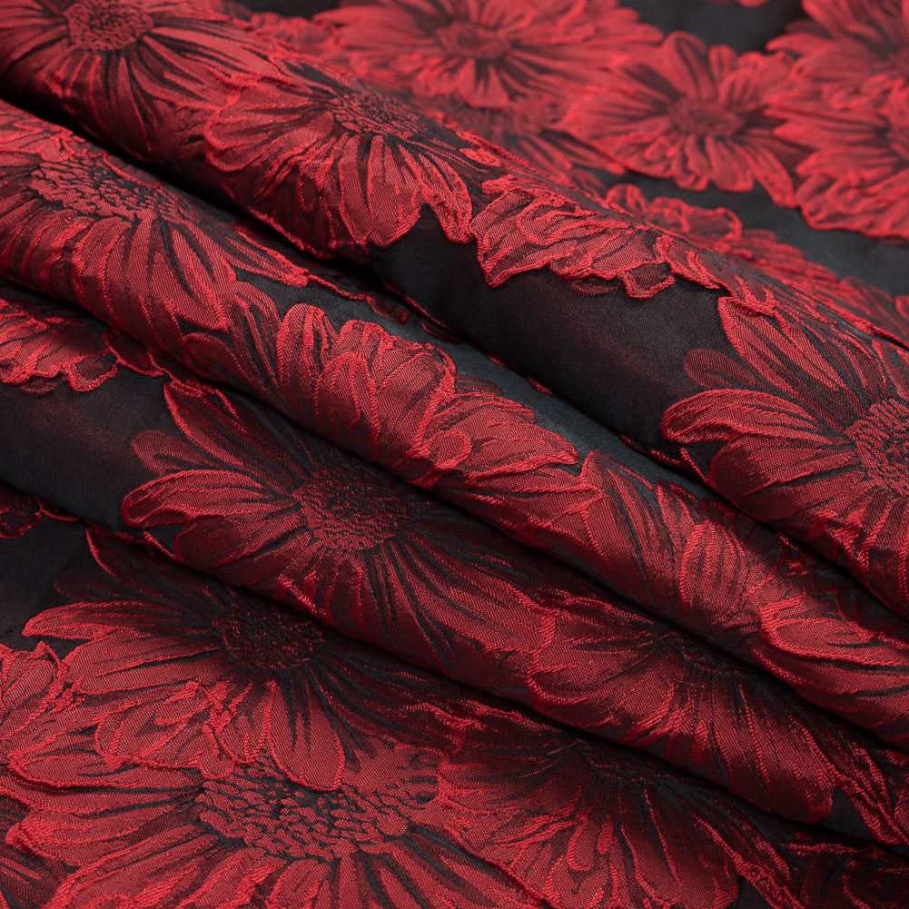 Red and Black 3D Floral Brocade Detail Red and Black 3D Floral Brocade Detail