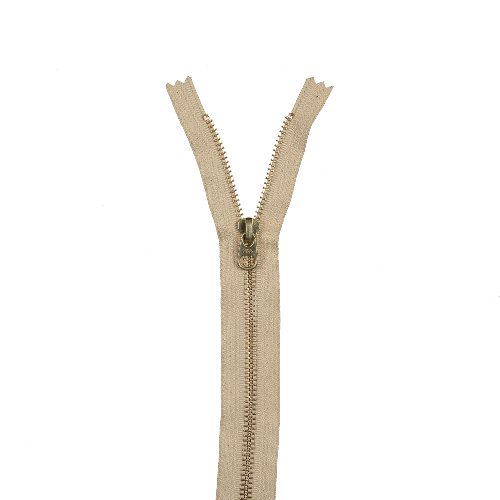 Metal Closed Bottom Zipper with Gold Teeth 9" - Warm Beige Metal Closed Bottom Zipper with Gold Teeth 9" - Warm Beige
