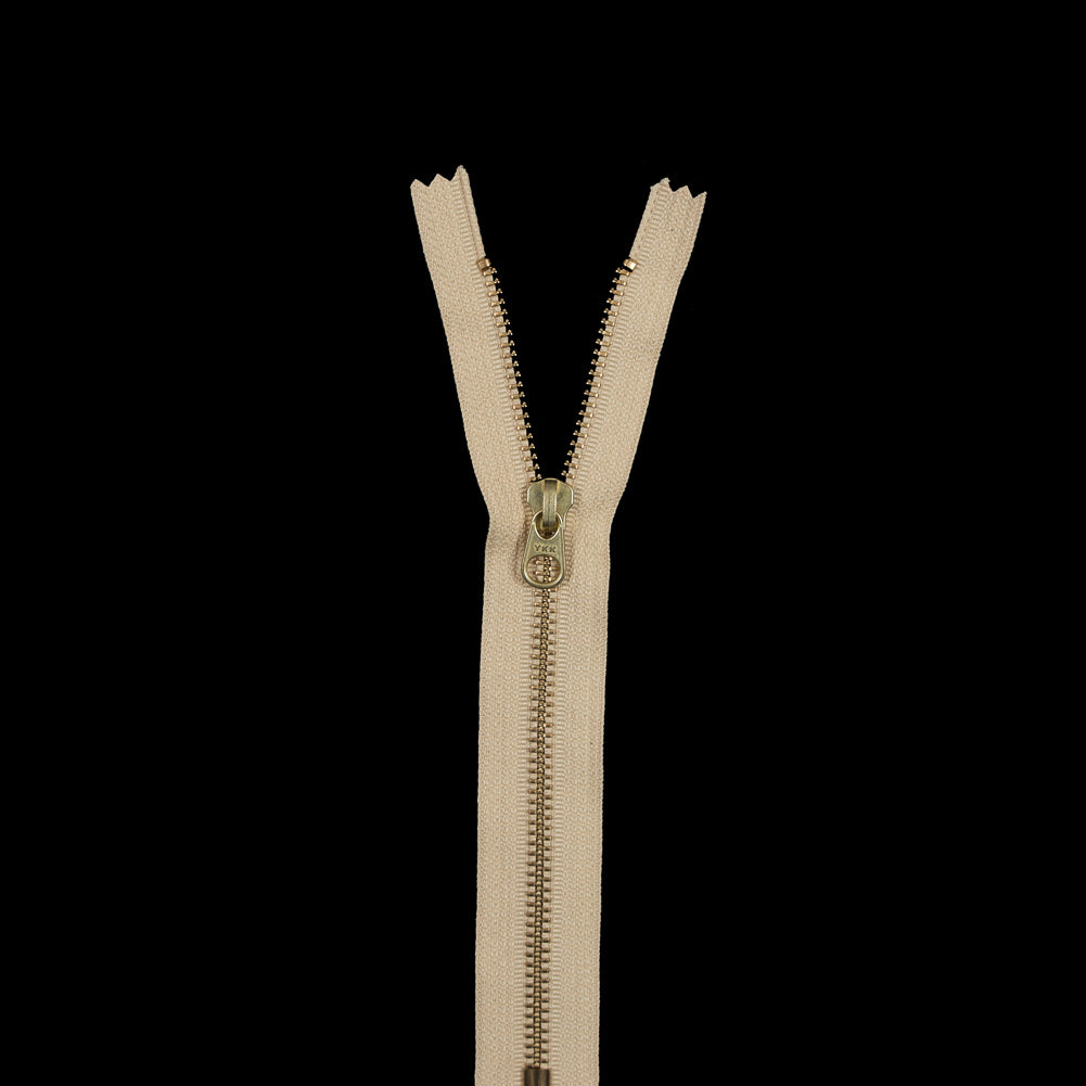 Metal Closed Bottom Zipper with Gold Teeth 8" - Warm Beige Metal Closed Bottom Zipper with Gold Teeth 8" - Warm Beige