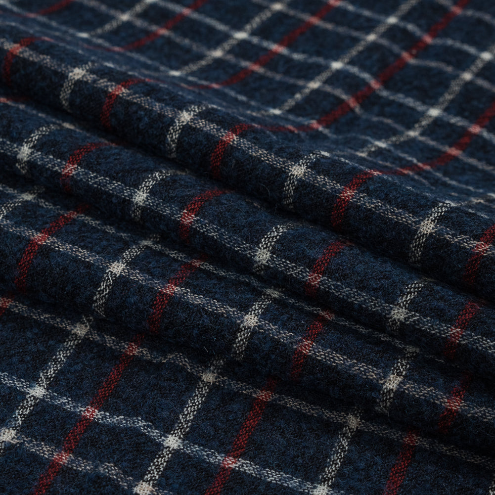 Sea NY Italian Red, White and Blue Plaid Wool Blend Folded Sea NY Italian Red, White and Blue Plaid Wool Blend Folded