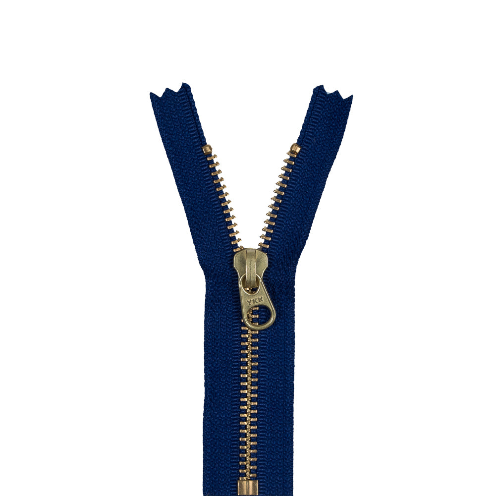 Metal Closed Bottom Zipper with Gold Teeth 4.5" - Royal Blue Metal Closed Bottom Zipper with Gold Teeth 4.5" - Royal Blue