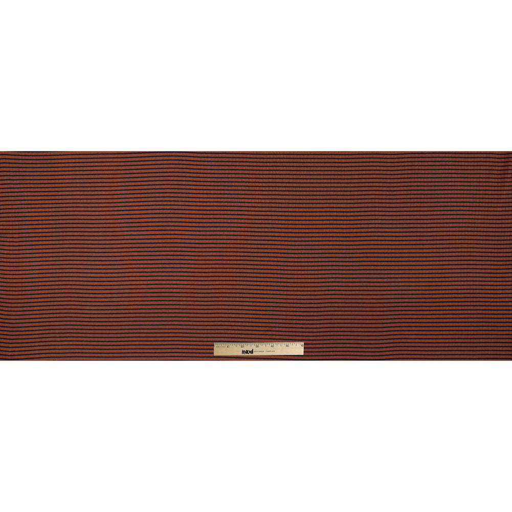 Rust and Navy Striped 9 x 1 Rib Knit Full Rust and Navy Striped 9 x 1 Rib Knit Full