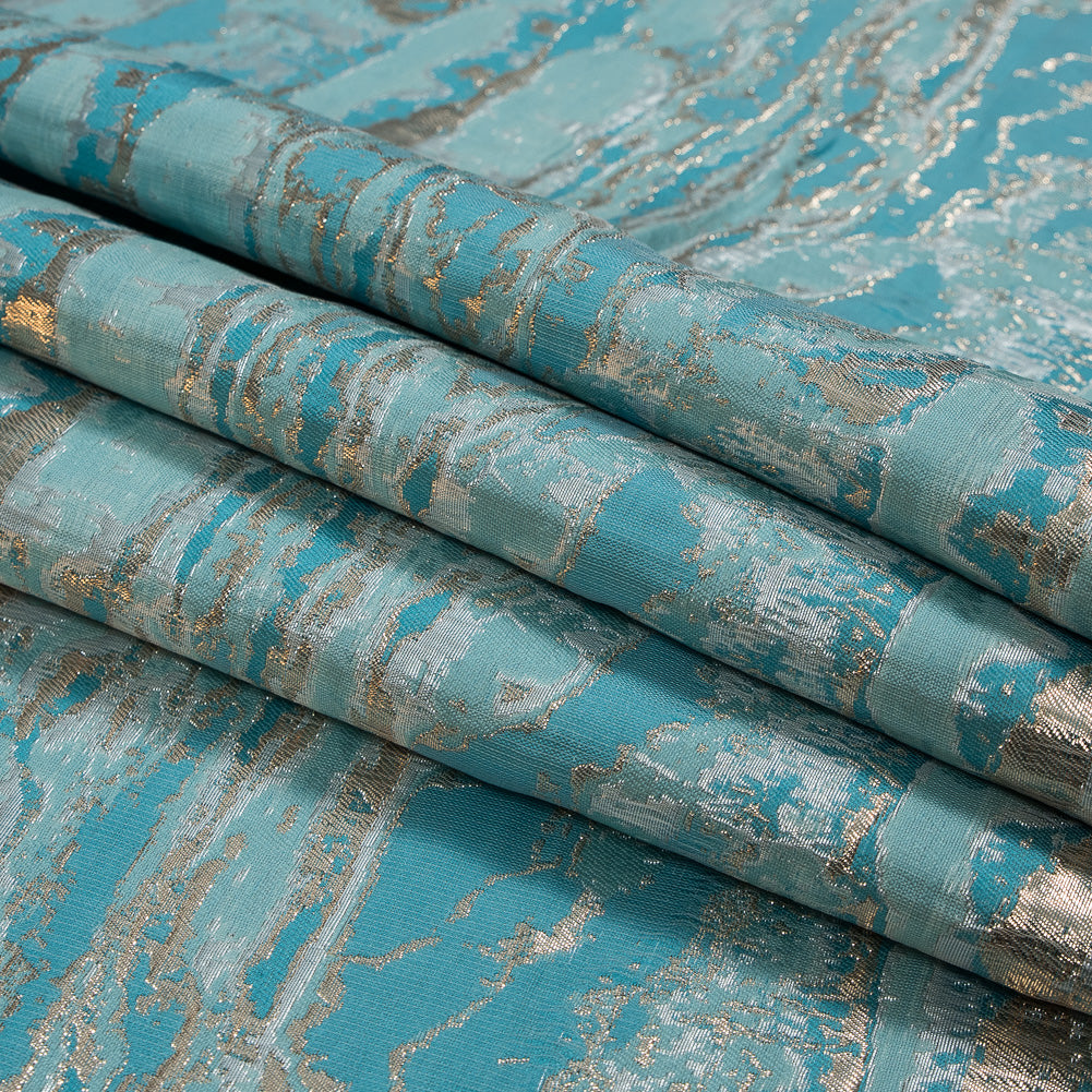 Metallic Gold and Blue Abstract Jacquard Detail Metallic Gold and Blue Abstract Jacquard Detail