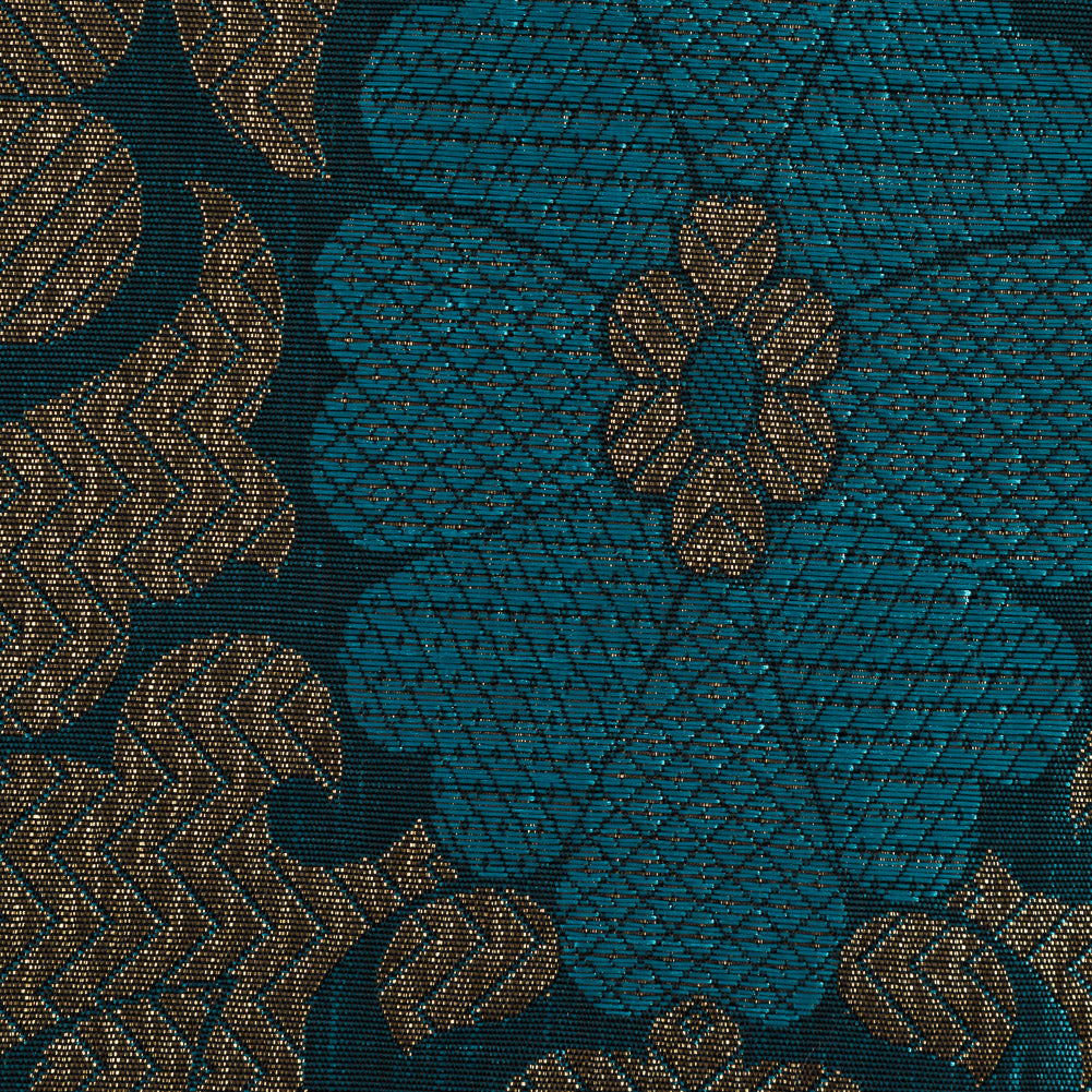 Aqua and Metallic Gold Geometric Floral Jacquard Detail Aqua and Metallic Gold Geometric Floral Jacquard Detail