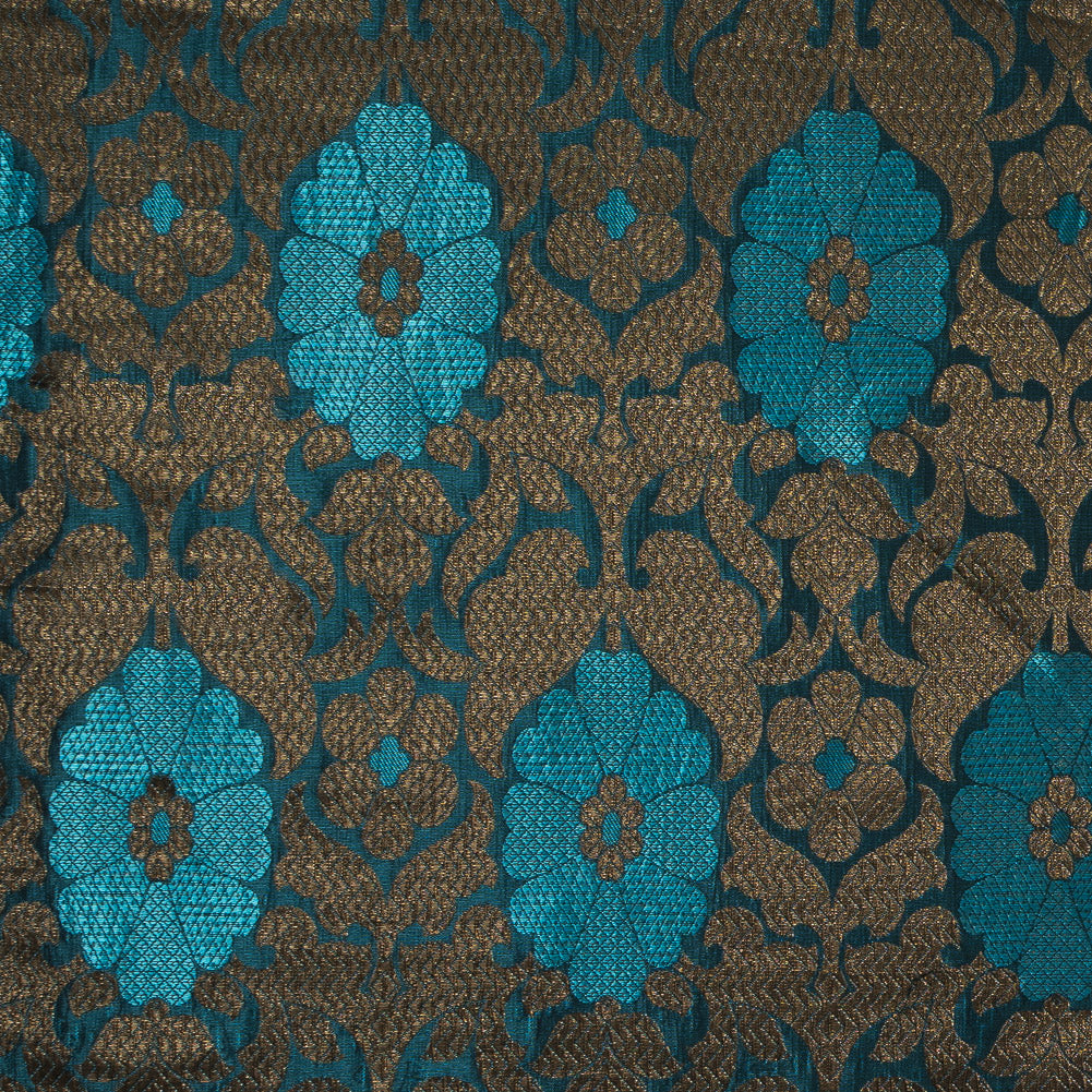 Aqua and Metallic Gold Geometric Floral Jacquard Aqua and Metallic Gold Geometric Floral Jacquard
