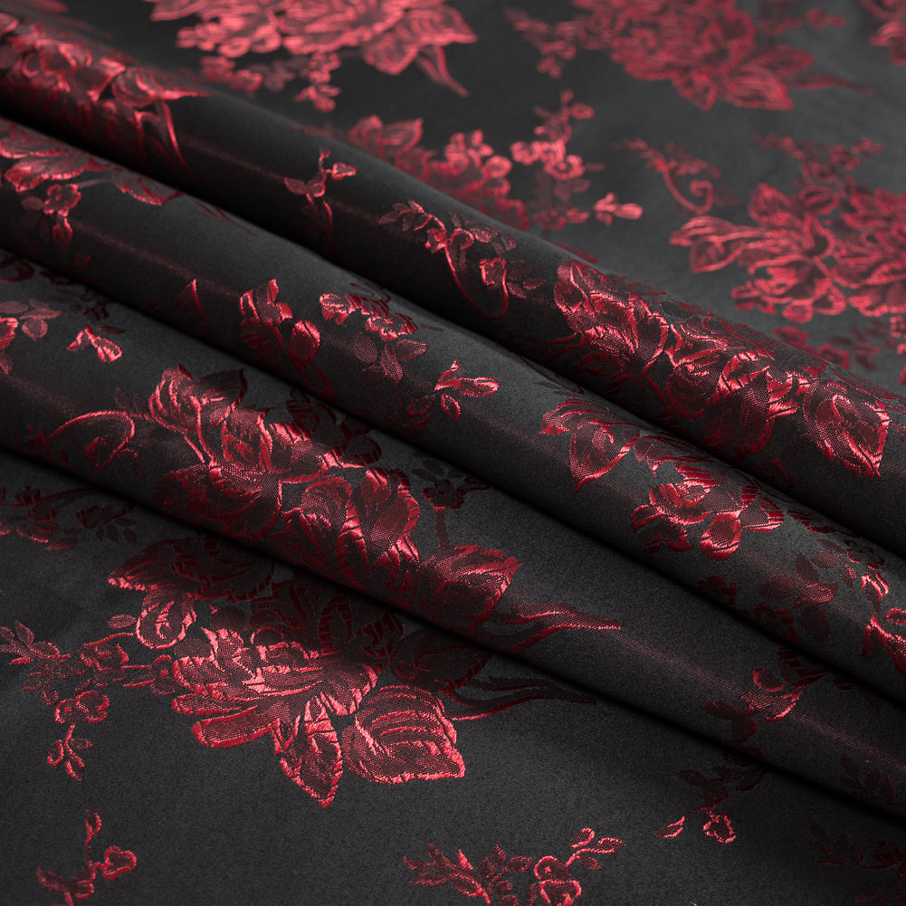 Luminous Red and Black Floral Satin Jacquard Detail Luminous Red and Black Floral Satin Jacquard Detail