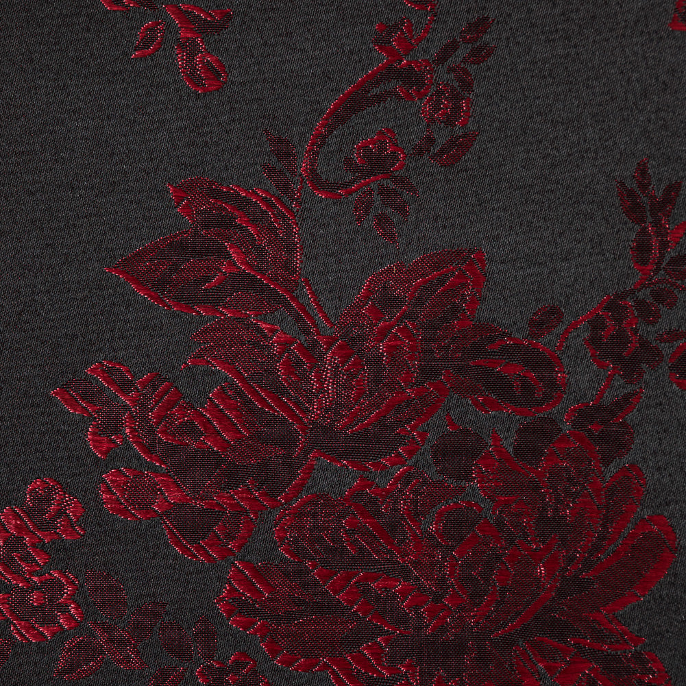 Luminous Red and Black Floral Satin Jacquard Full Luminous Red and Black Floral Satin Jacquard Full