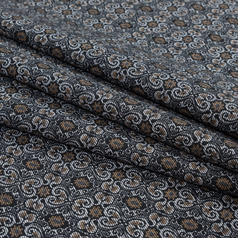 Tan and Gray Printed Cotton Twill with Solid Navy Reverse Face Folded Tan and Gray Printed Cotton Twill with Solid Navy Reverse Face Folded
