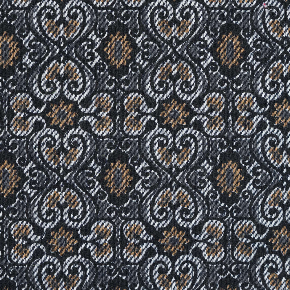 Tan and Gray Printed Cotton Twill with Solid Navy Reverse Face Detail Tan and Gray Printed Cotton Twill with Solid Navy Reverse Face Detail