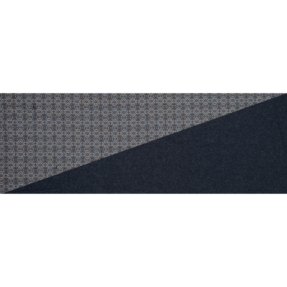 Tan and Gray Printed Cotton Twill with Solid Navy Reverse Face Full Tan and Gray Printed Cotton Twill with Solid Navy Reverse Face Full