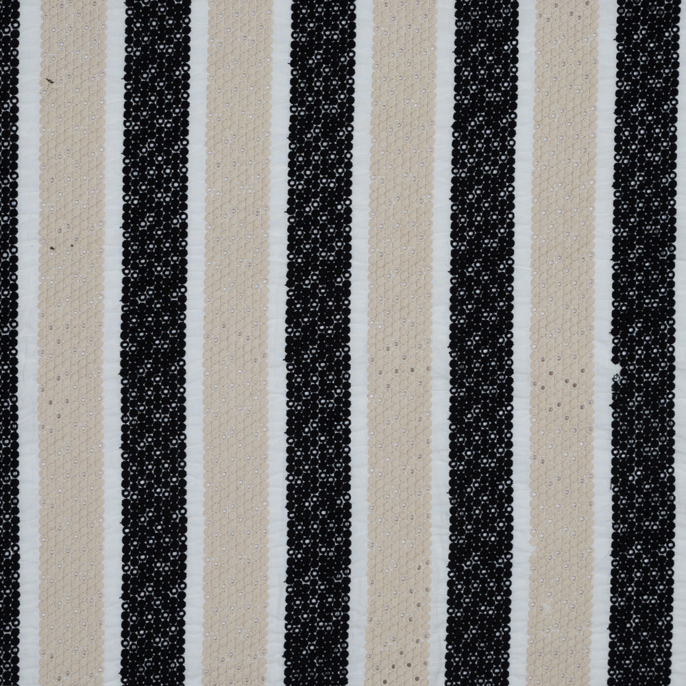 Beige and Black Awning Striped Embroidered Eyelet Beige and Black Awning Striped Embroidered Eyelet