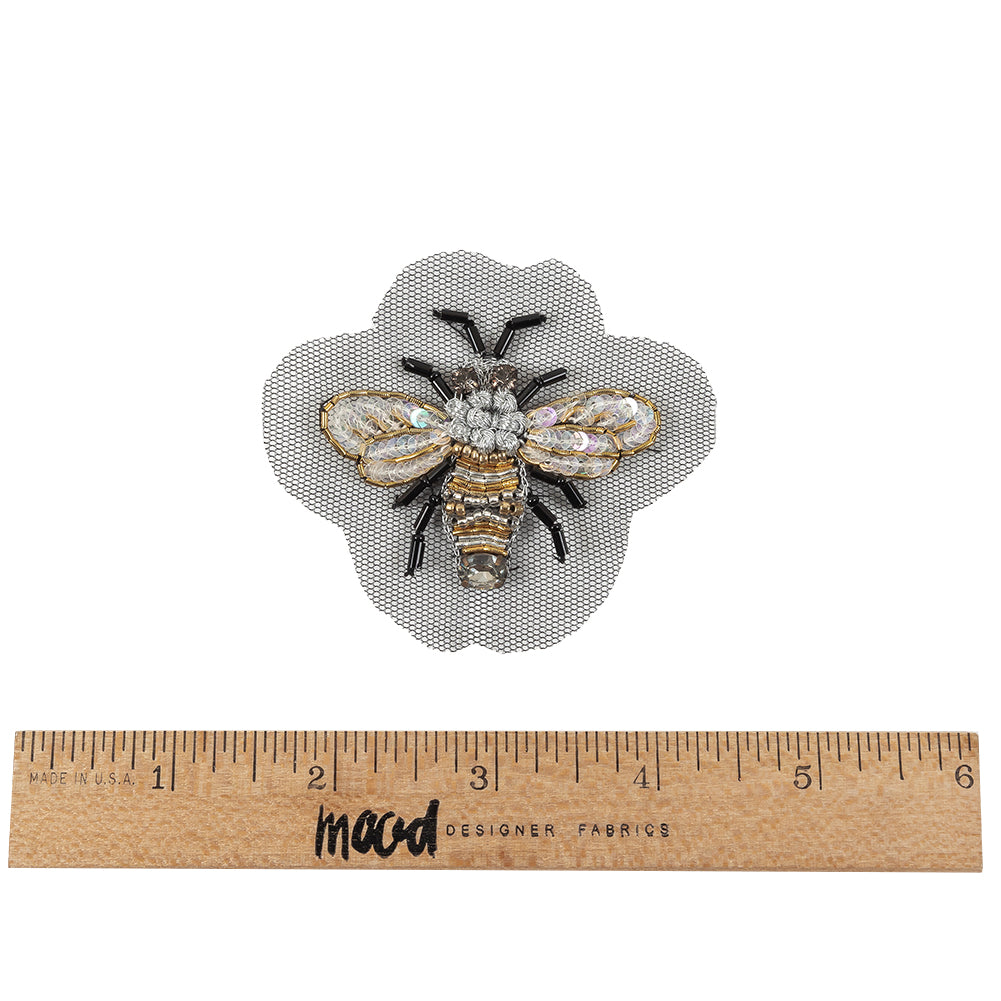 Small Black and Gold Beaded and Sequined Bee Applique - 2" x 2.25" Full Small Black and Gold Beaded and Sequined Bee Applique - 2" x 2.25" Full