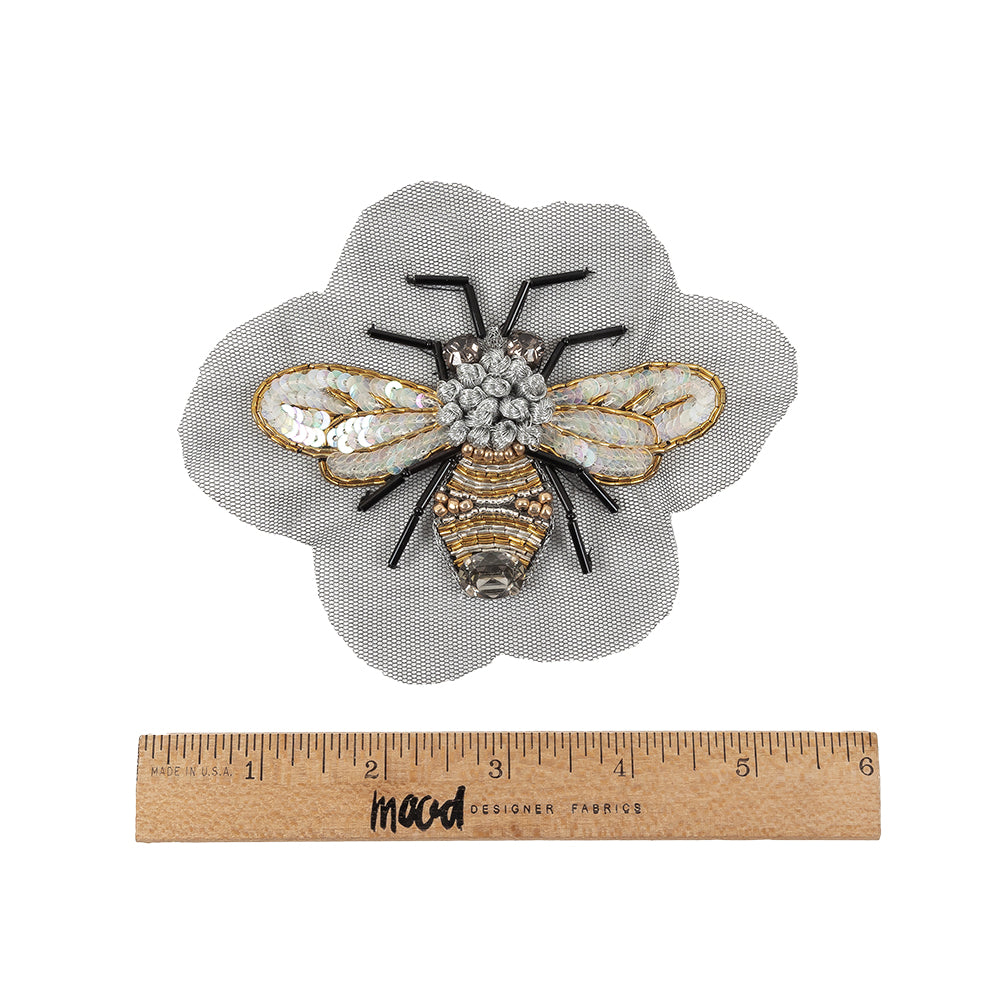 Large Black and Gold Beaded and Sequined Bee Applique - 3.25" x 4" Full Large Black and Gold Beaded and Sequined Bee Applique - 3.25" x 4" Full