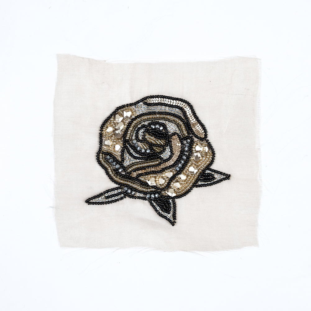 Italian Black and Gold Beaded Rose Applique - 4" Italian Black and Gold Beaded Rose Applique - 4"
