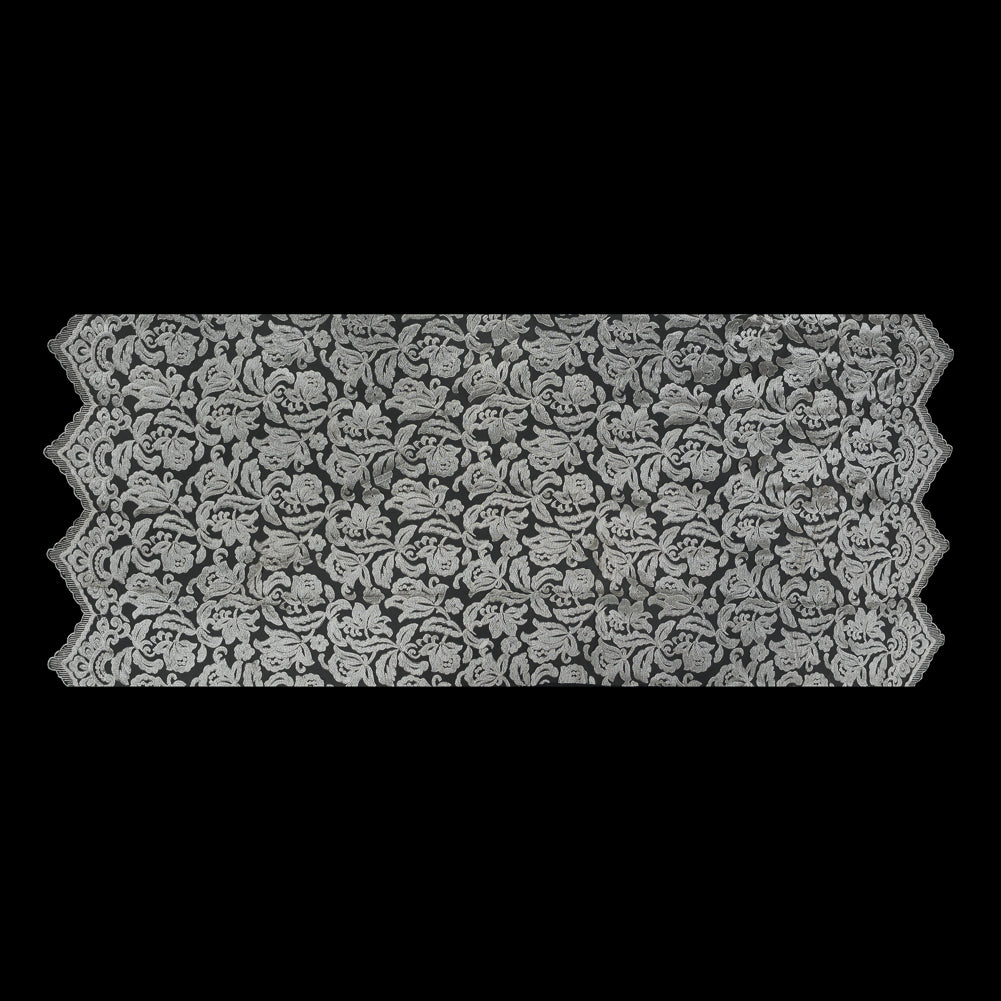 Ivory Floral Embroidered Mesh with Finished Edges Full Ivory Floral Embroidered Mesh with Finished Edges Full