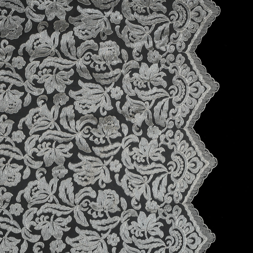Ivory Floral Embroidered Mesh with Finished Edges Ivory Floral Embroidered Mesh with Finished Edges