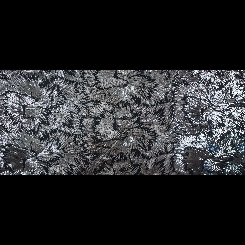 Mesh with Baby Sequins - Gray and Black Abstract Folded Mesh with Baby Sequins - Gray and Black Abstract Folded