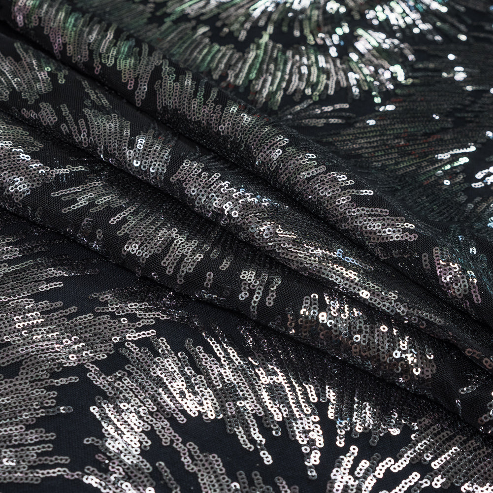 Mesh with Baby Sequins - Gray and Black Abstract Detail Mesh with Baby Sequins - Gray and Black Abstract Detail