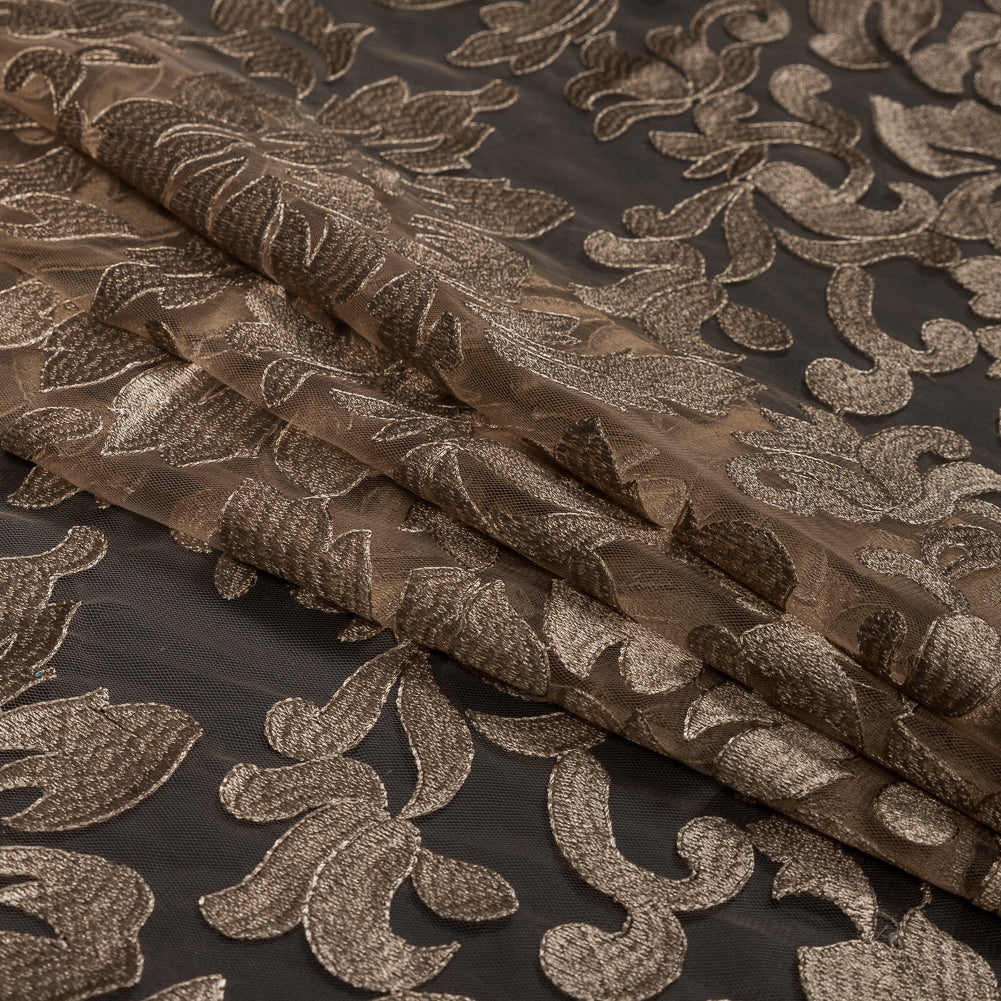 Gold Floral Embroidered Mesh Folded Gold Floral Embroidered Mesh Folded