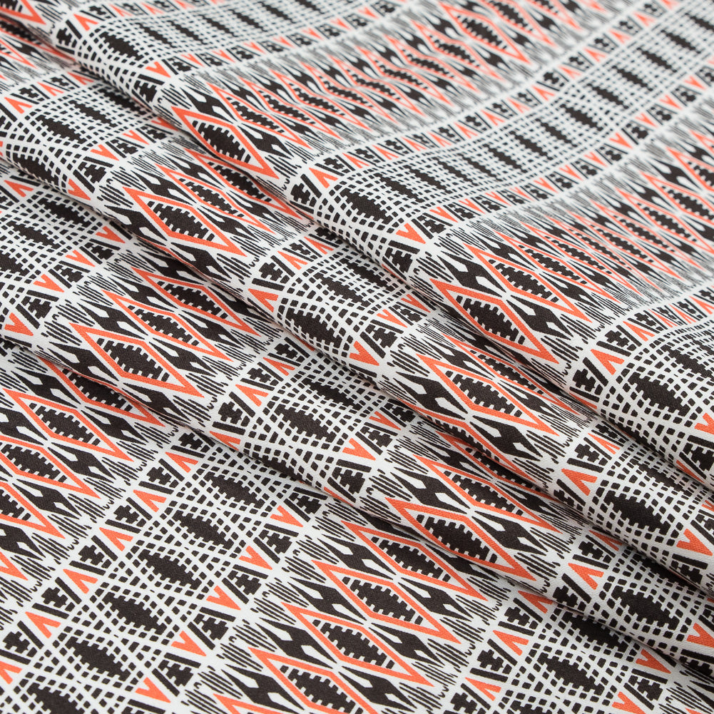 Red Orange Geometric Stretch Cotton Twill Detail Red Orange Geometric Stretch Cotton Twill Detail