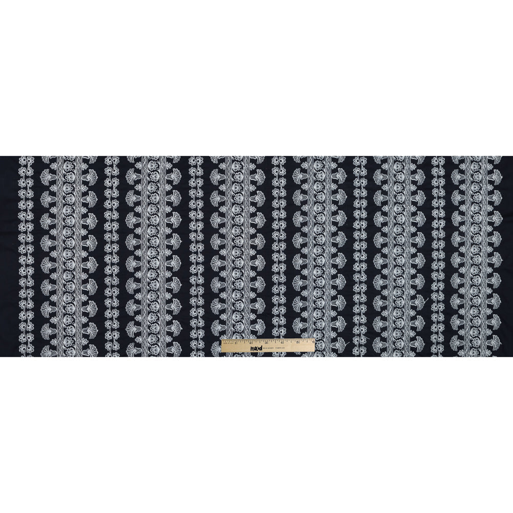 Navy Waxed Cotton Faille with White Floral Embroidery Folded Navy Waxed Cotton Faille with White Floral Embroidery Folded