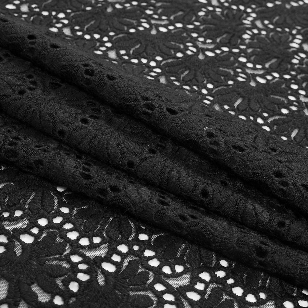 Black Floral Partially Netted Lace Folded Black Floral Partially Netted Lace Folded